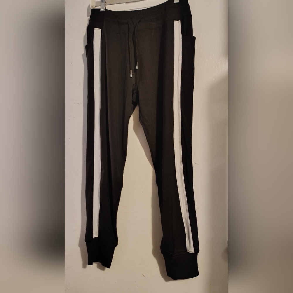 Men Or Women's Black and White Stripes Track Pants Joggers, XL